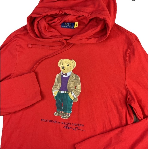 POLO RALPH LAUREN Polo Bear Hooded Tee M Holiday Red $95 Retail NWOT - Picture 5 of 11